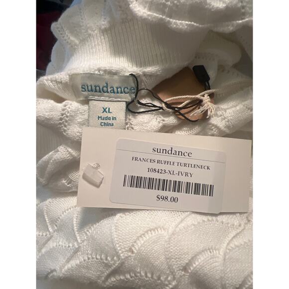 Sundance Frances Ruffle Ivory Lightweight Turtleneck Sweater Size XL NWT - Picture 7 of 7